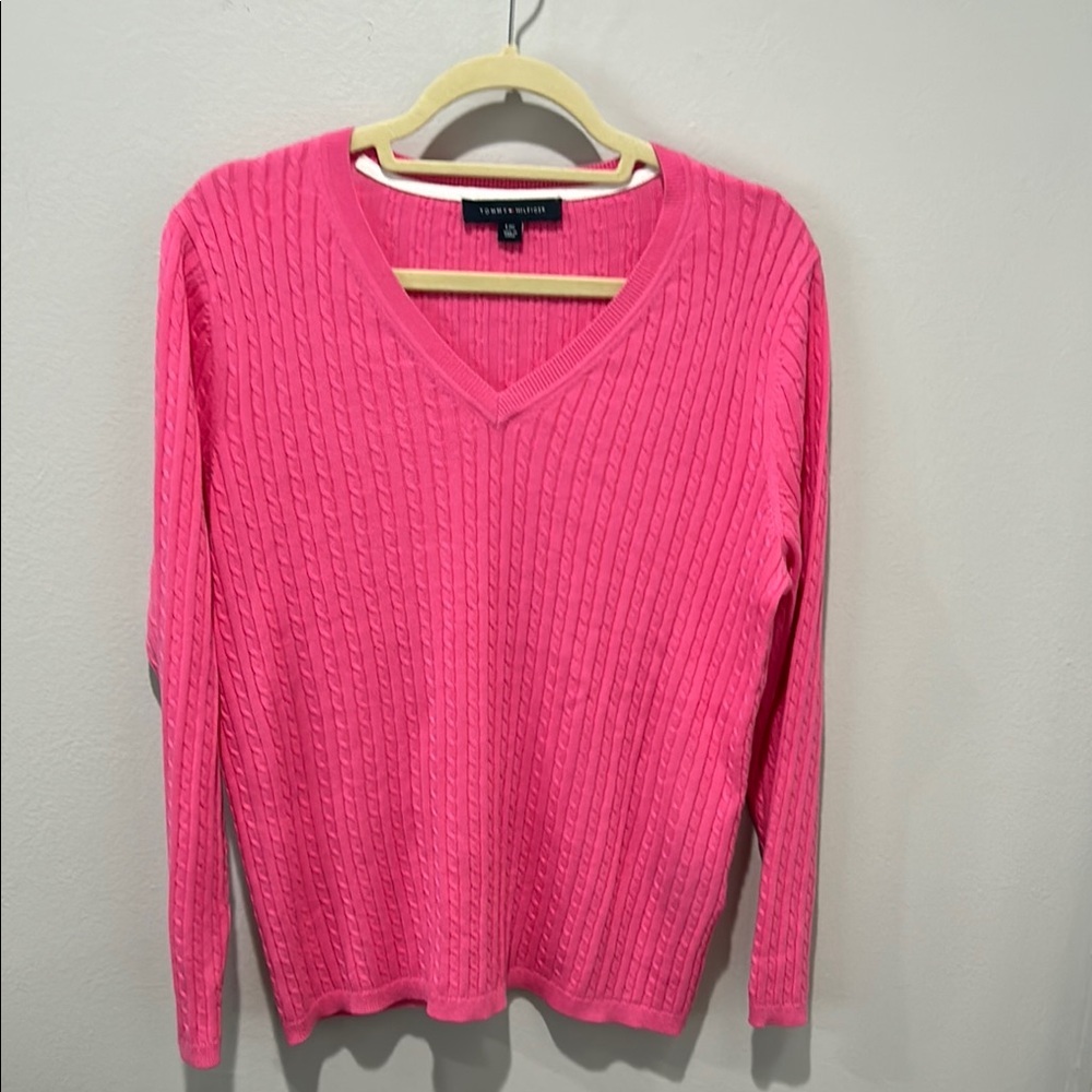 Tommy Hilfiger Pink V-Neck Sweater for Women